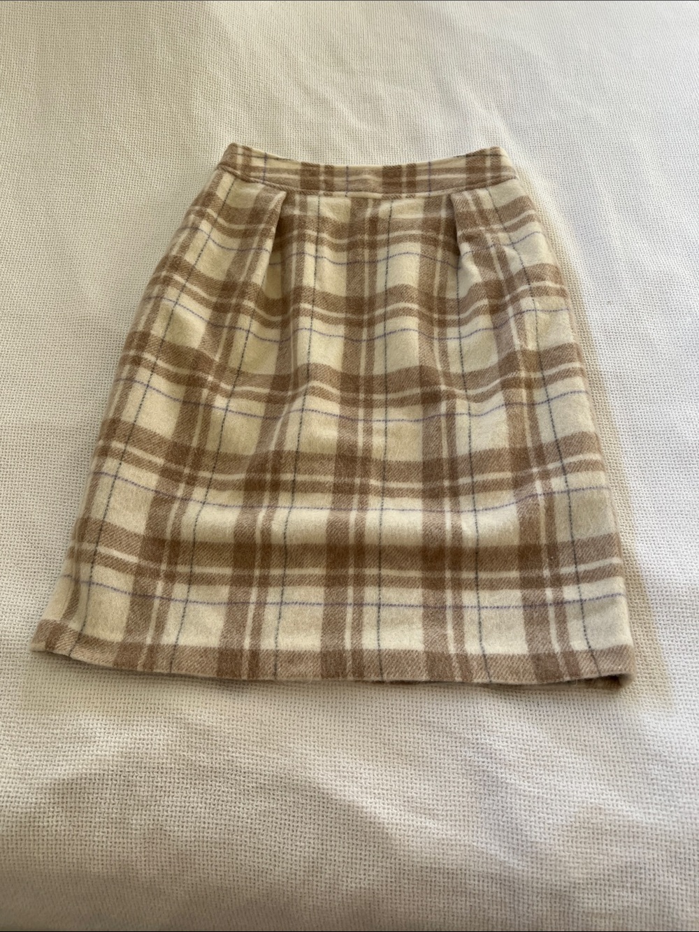 Neutral Plaid Pencil Skirt - Cream & Brown